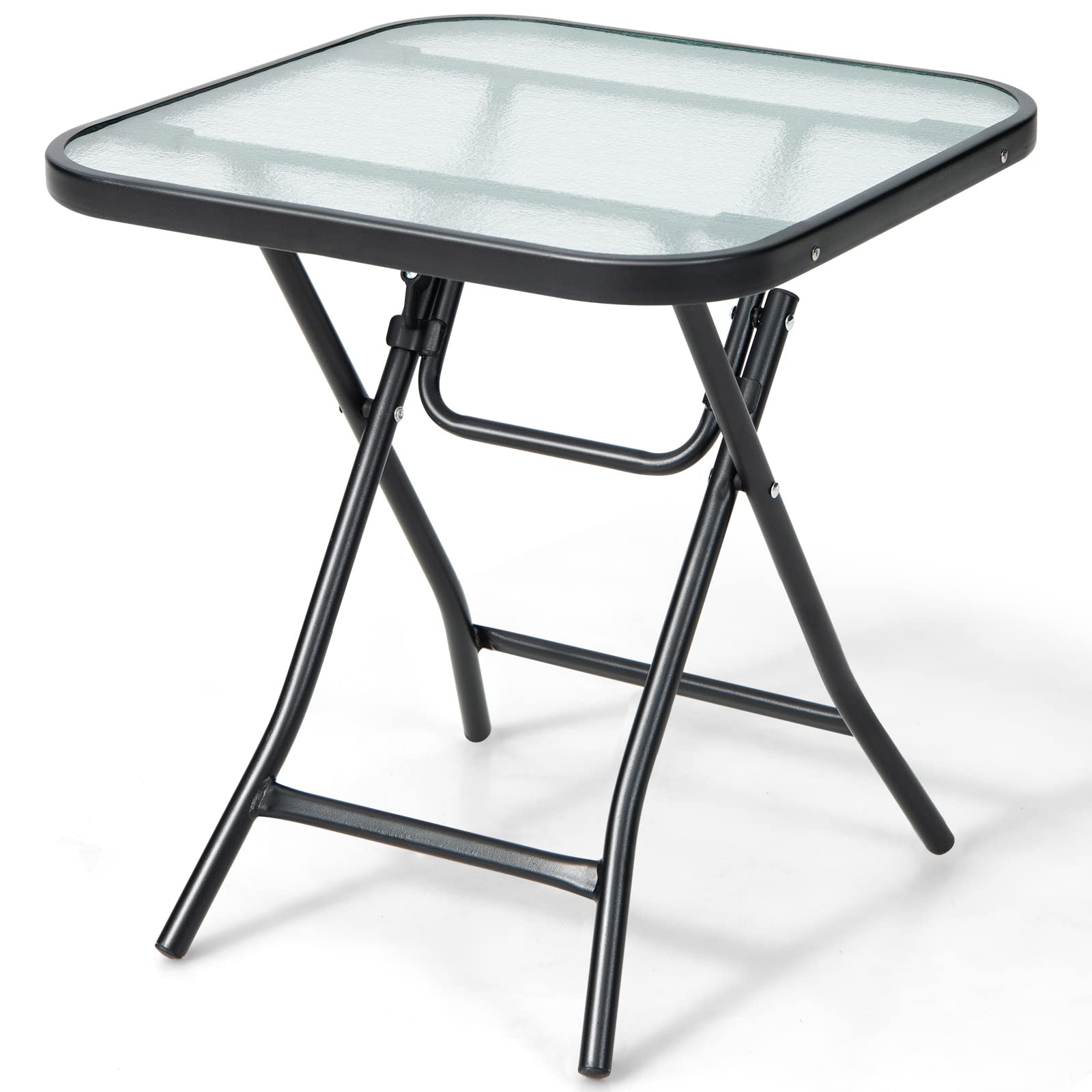 Tangkula Table de Bistro de Patio, Table d'appoint Carrée en Verre de 18" avec Cadre Anti-Rouille (Noir)
